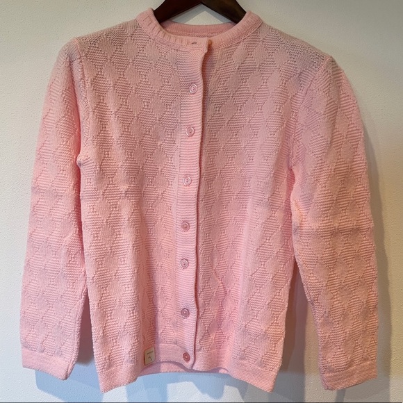 Vintage Pink Diamond Textured Button Up Cardigan Size S Spring Coquette Ballet - Picture 1 of 9